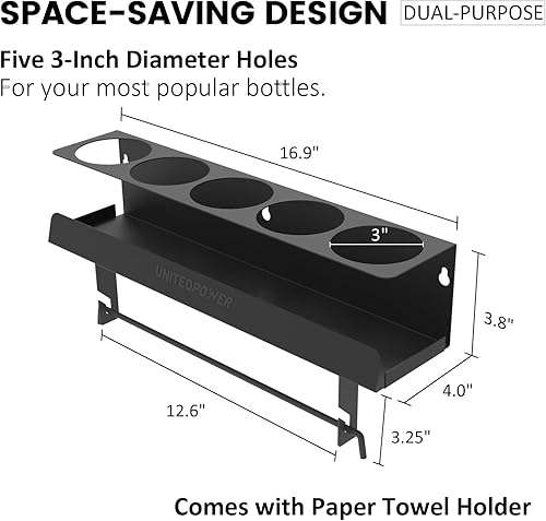 Miniatura 10 de UNITEDPOWER Soporte para 5 latas de aerosol, estante de almacenamiento de botellas de pintura, estante de montaje en pared de acero, organizador de