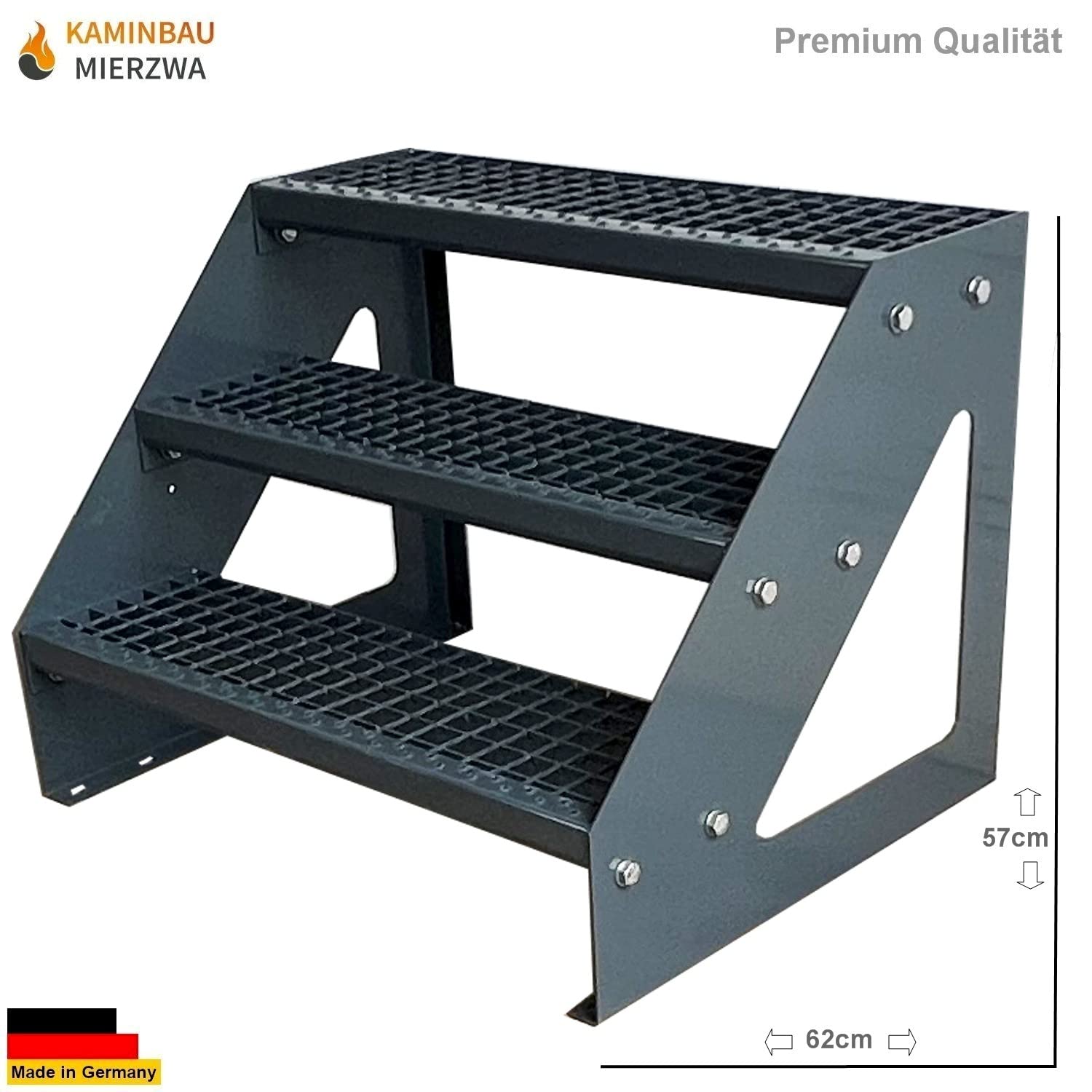 Scale con griglia in acciaio Premium 3 Gradini Scala autoportante Completamente zincata e Antracite Verniciata a polvere - Dimensioni (L x L x H) 63cm x 80cm x 57cm