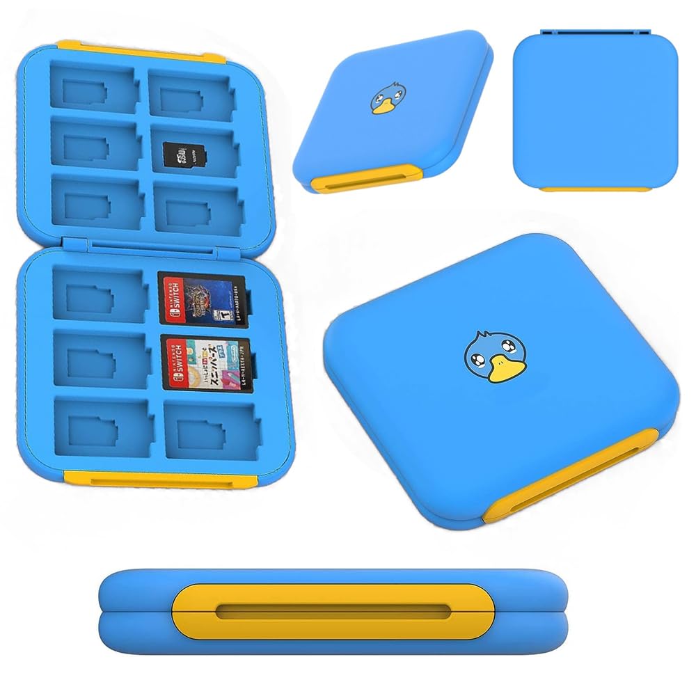 Card Case, Games Card Case, Cartoon Magnetic Game Card Box, for Nintendo Switch Game, Card Model Cartridges Holder, Carrying Storage Case, for Micro SD/SDHC/TF Card 12 in 1 (Blue)