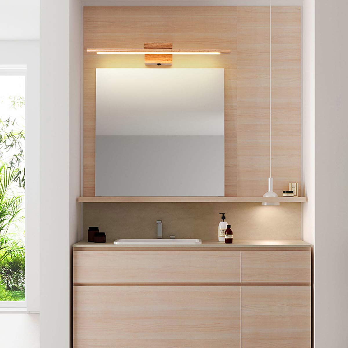 Lampe de Miroir Salle de Bain Bois Avec Interrupteur Moderne LED Applique Murale Intérieure IP44 Étanche Lampe de Coiffeuse Applique Miroir Cosmétique Coiffeuse Éclairage, 60Cm,3000k