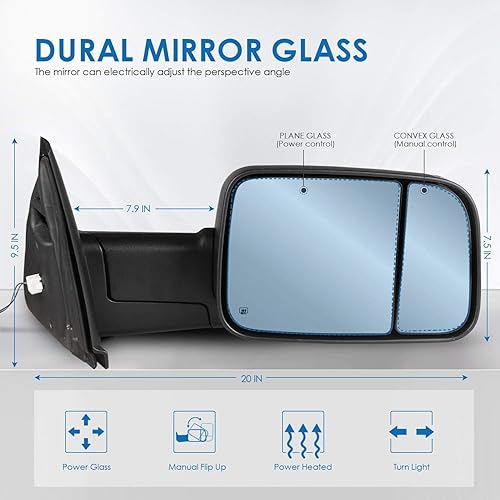 Miniatura 42 de MOSTPLUS Espejo de remolque con calefacción eléctrica compatible con Dodge Ram 1500 2500 3500 1999 2000 2000 2001 2002 con telescopio Manul