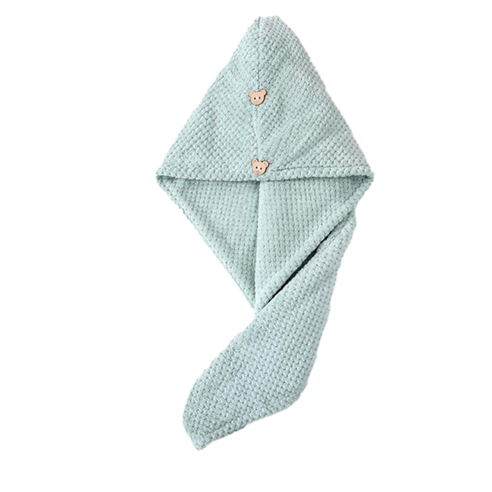 bayicie Hair Drying Towel with Button, Super Absorbent Coral Fleece Hair Towel, Skin-friendly Bath Turban for Women, Comfortable Hair