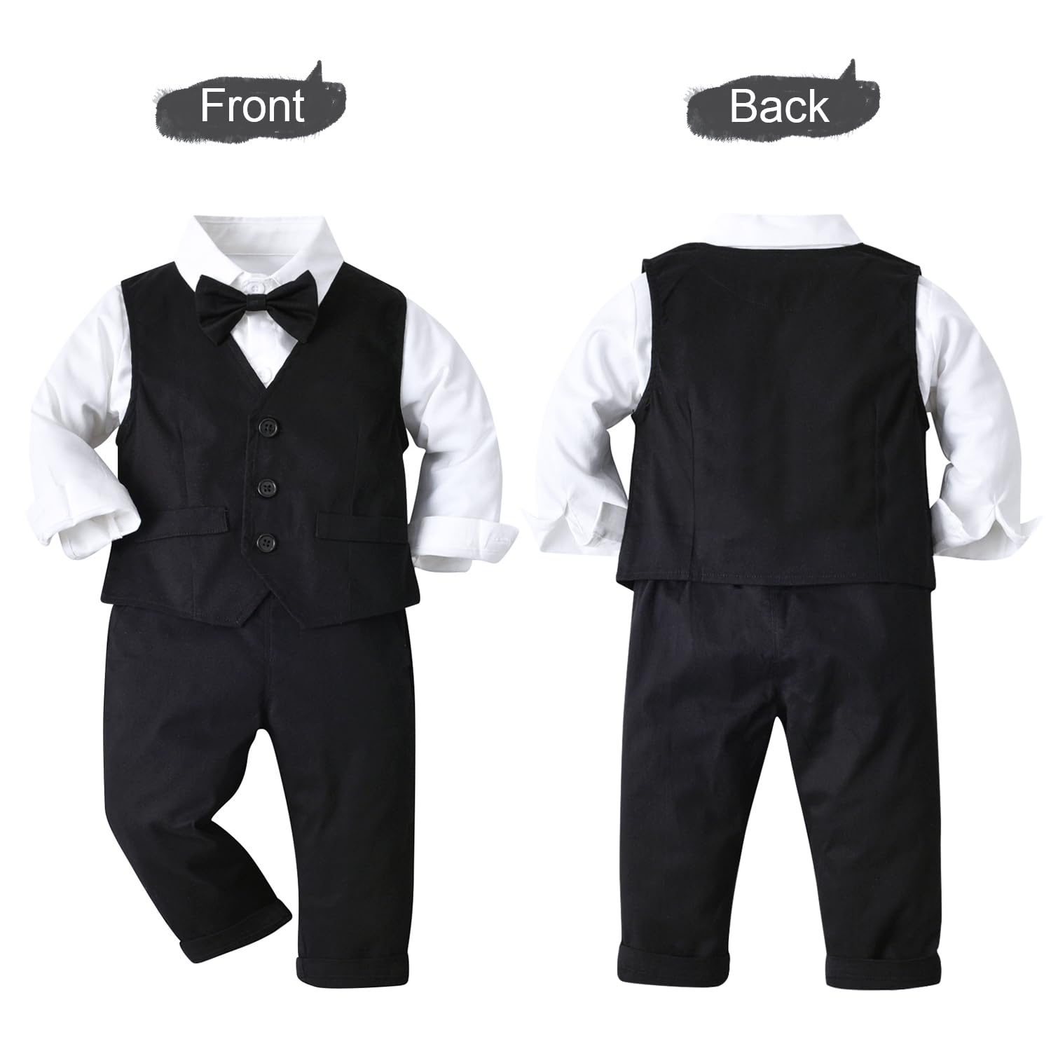 4tlg Baby Jungen Bekleidungssets Langarm Hemd + Hose + Weste + Fliege Krawatte Kinder Anzug Gentleman Anzüge Festliche Taufe Hochzeit