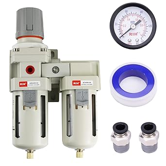 RIH Air Dryer System - Double Air Filters-5 Micron Particulate Filter& Air Pressure Regulator - Gauge(0-150 psi), Semi-Auto Drain, Poly Bowl,Bracket - 3 in 1 Two Unit (1/2