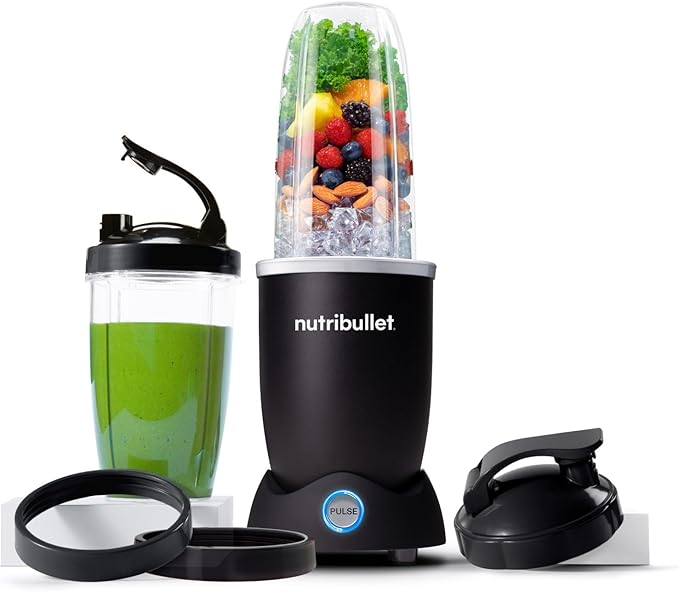 Nutribullet Pro 1200, Batidora Eléctrica, Trituradora, Batidora de Batidos, Trituradora Multifuncional, 1200w de potencia, vasos de 700ml y 900ml, negro, NB120MB