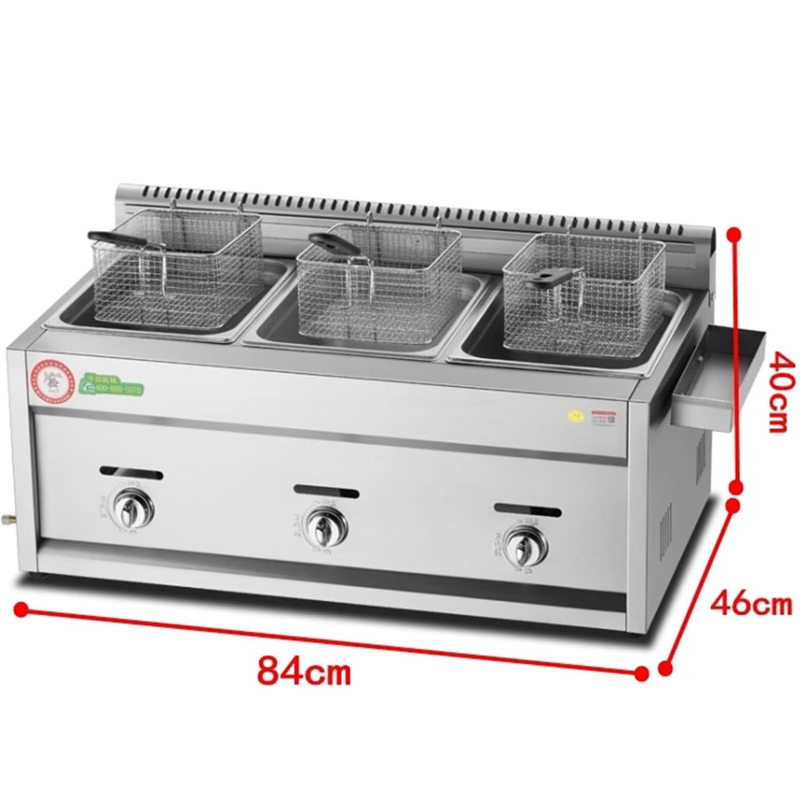 PixCy Freidora De Gas Multifuncional,Freidora De Gas,Freidora De Papas Fritas De Pollo De Acero Inoxidable con Cuchara De Cesta para Restaurante Comercial,Cocina Casera,3tank