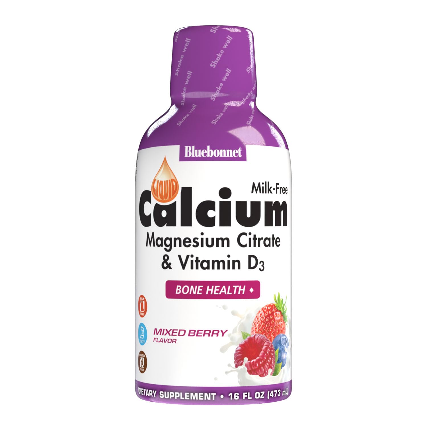 Bluebonnet Nutrition Liquid Calcium Citrate, Magnesium, Vitamin D3, Bone Health, Gluten Free, Soy Free, Milk Free, Kosher, 16 fl oz, 32 Servings, Mixed Berry Flavor Mixed Berry 16 Fl Oz (Pack of 1)