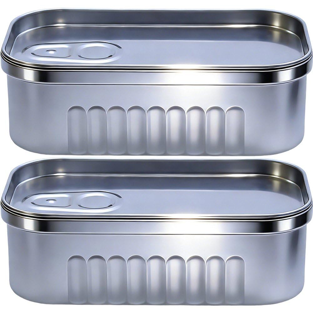 2pcs Rectangular Can Shaped Storage Tin Box Portable Metal Sealed Jar with Lid for Storing Small Items Key Candy