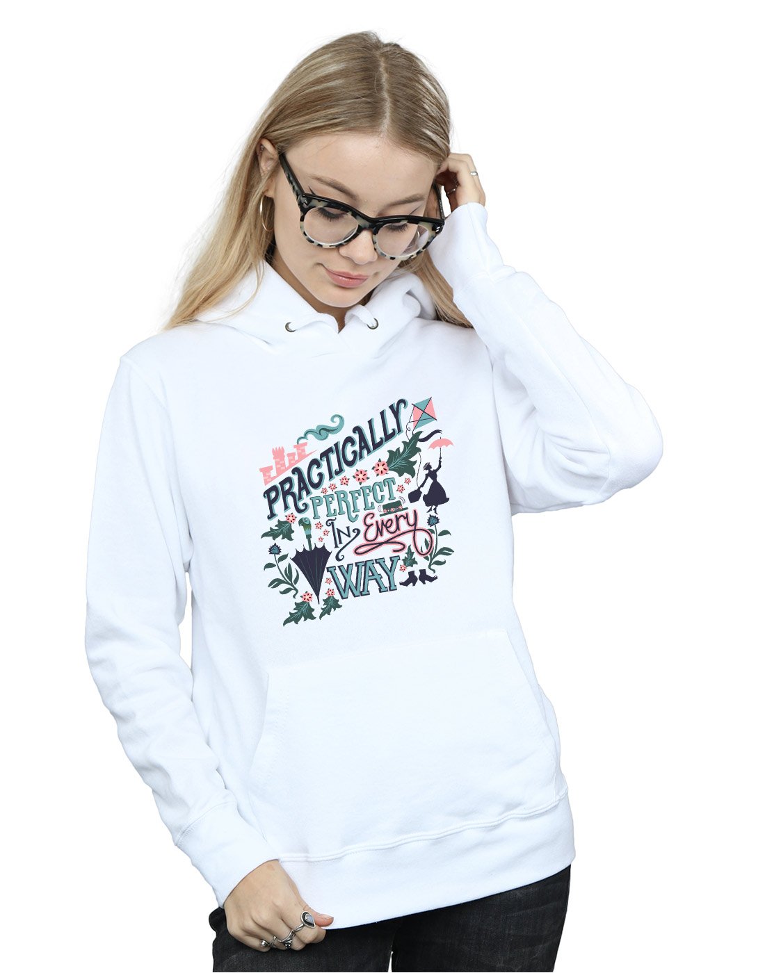 Disney Women's Mary Poppins Practically Hoodie White Small