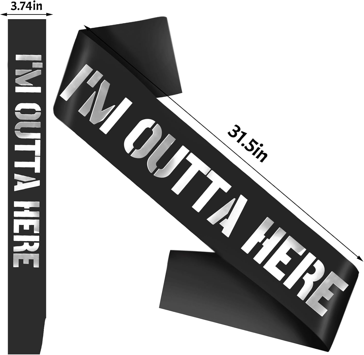 I'm Outta Here Sash Black Silver Foil - Going Away Sash, Retirement Sash, Graduation Sash, Divorced Sash, New Chapter Sash, Coworker Leaving Sash, Gifts for Going Away, Farewell Party Decorations