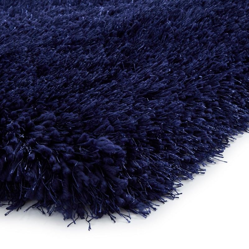 Image of Non Slip Shaggy Fluffy Fur Bedside Runner Carpet, Rug for Living Room, Floor Mat, Bedroom, Children Room (Navy Blue, 2X5, Microfiber)
