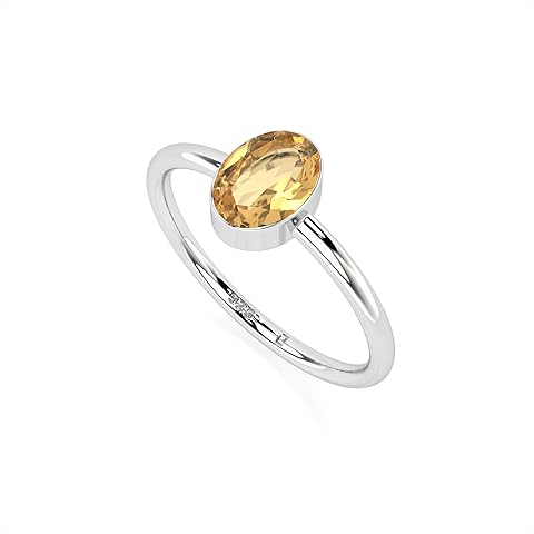 Natural Citrine Stackable Ring for Women in Sterling Silver, November Birthstone Je...
