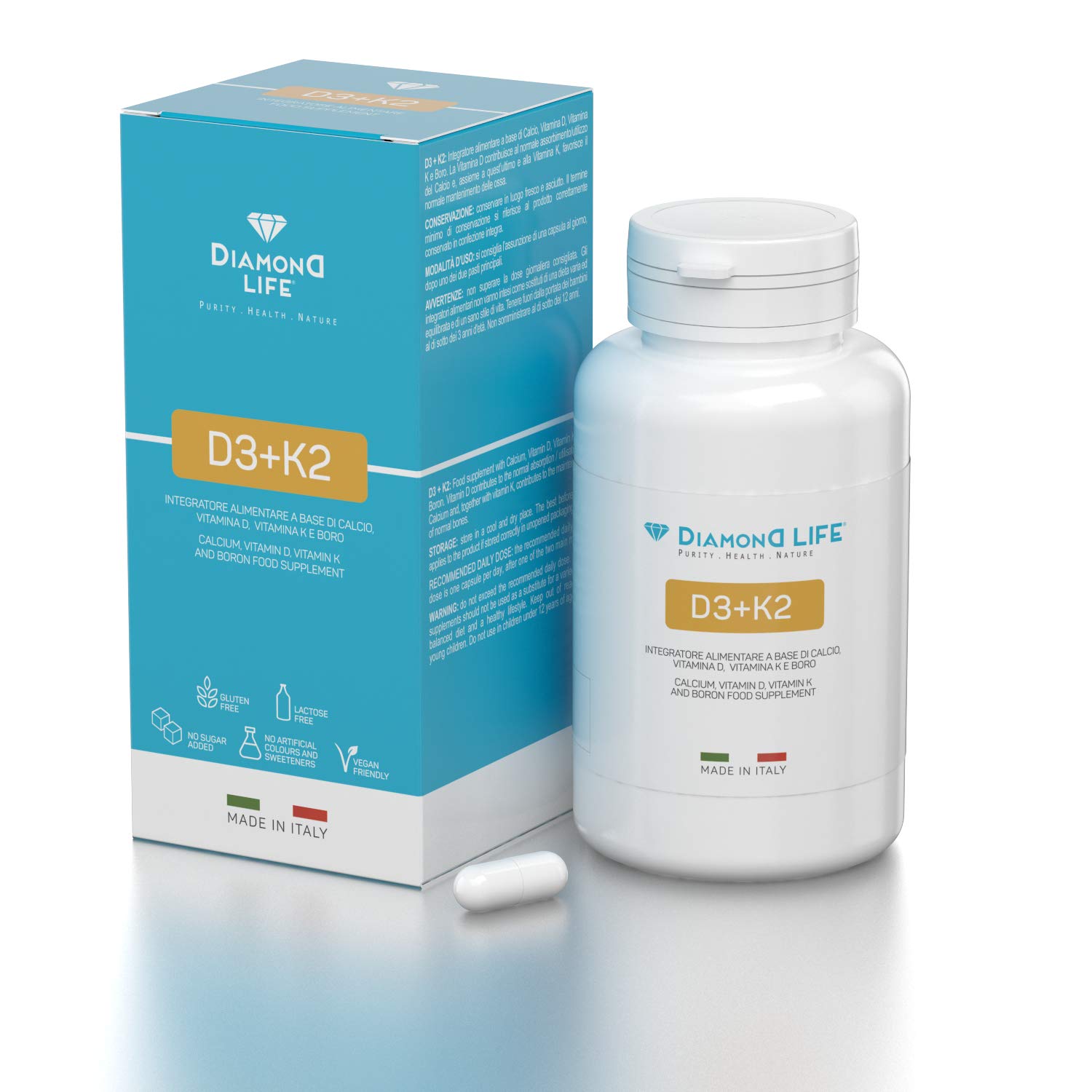 D3+K2 MAX - Diamond Life - integratore alimentare a base di Calcio, Vitamina D, Vitamina K e Boro