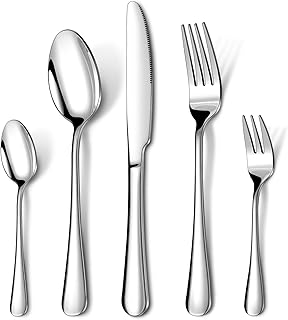 HONKKU Cutlery Set for 12 People, 60-Piece Cutlery Set with Knife, Fork, Spoon, Cutlery Set, Stainless Steel, Mirror Polished, Dishwasher Safe
