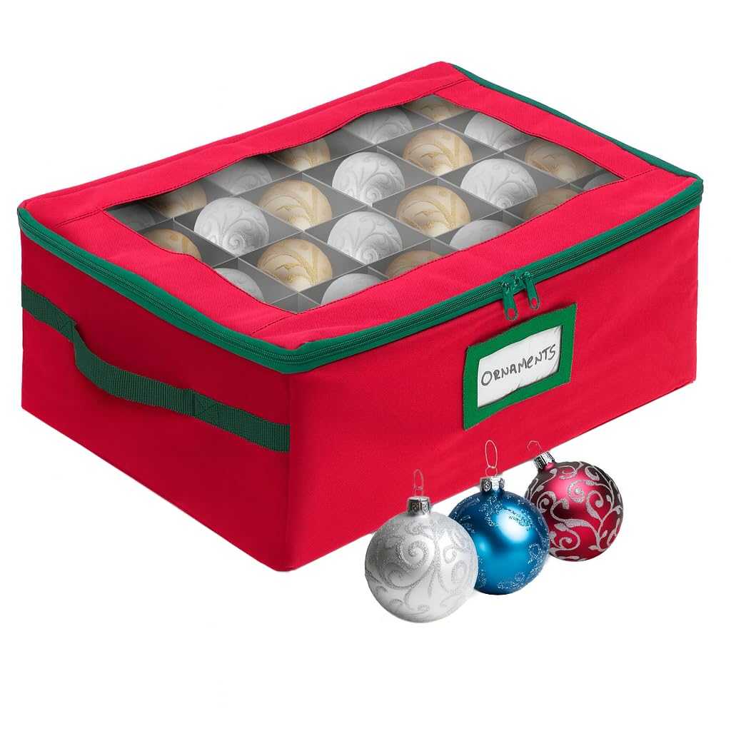 HOLDN’ STORAGE Underbed Christmas Ornament Storage Container Box with Dividers – Convenient Durable 2 Individual Removable Trays Fits Up to 48-3” Ornaments (Red)