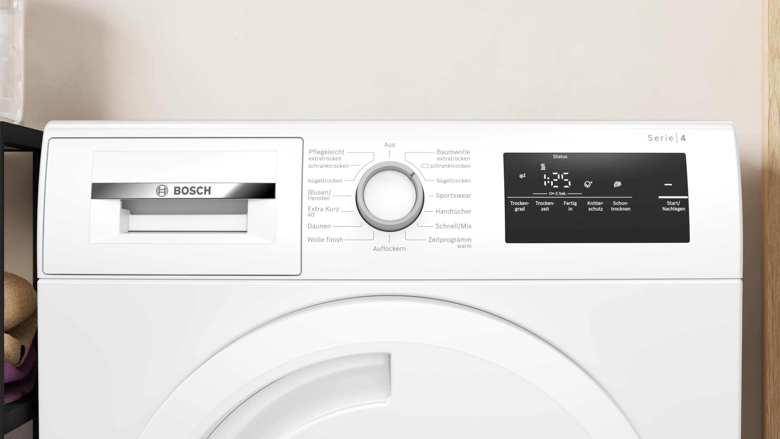 Bosch WTH83V03, Wärmepumpentrockner 7 kg, Serie 4, optimaler Trocknungsgrad dank AutoDry, Nachlegefunktion, TouchControl-Tasten, Umweltfreundliches Kältemittel, EasyClean Filter, Weiß
