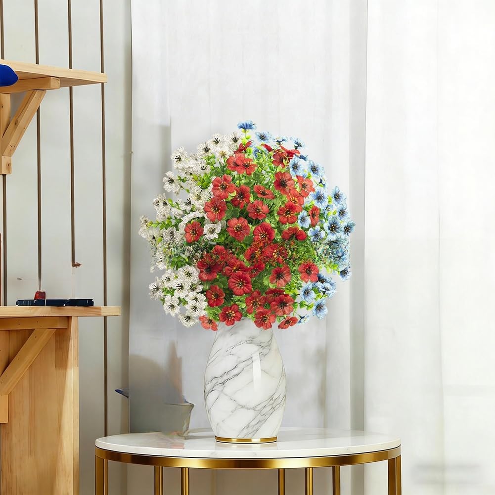 Ramo de eucalipto de seda, arreglo floral patriótico con tallos rojos, blancos y azules para el Día de la Independencia, boda, jardín, decoración del hogar, uso al aire libre, 56 cm