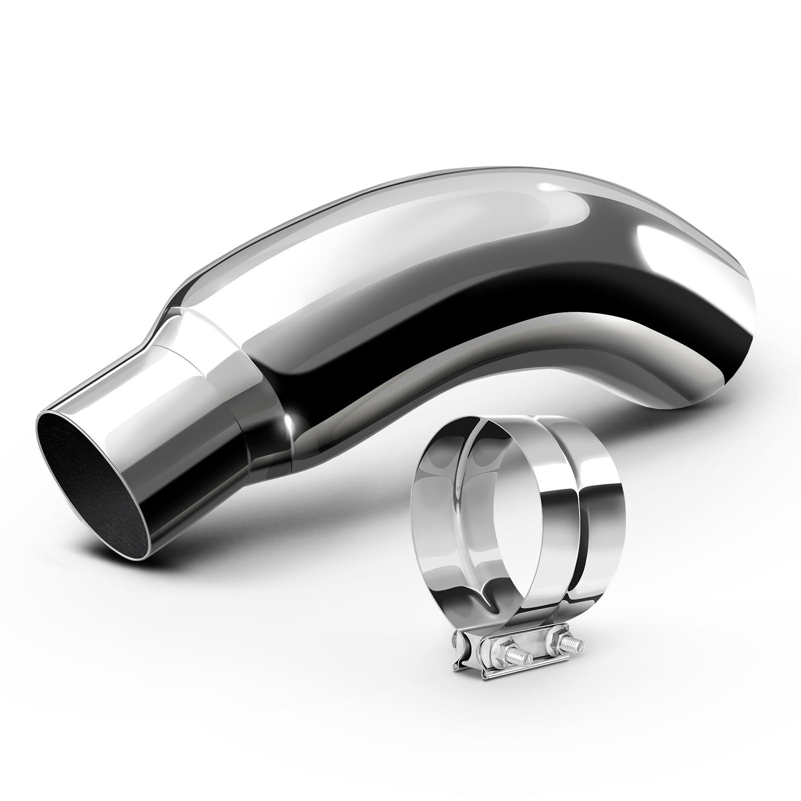 Exhaust Tip, 4 Inch Diesel Exhaust Tip Elbow Tip with a Clamp, 4" inlet 6" Outlet Chromed Exhaust Tip for Pickups, Trucks and Cars