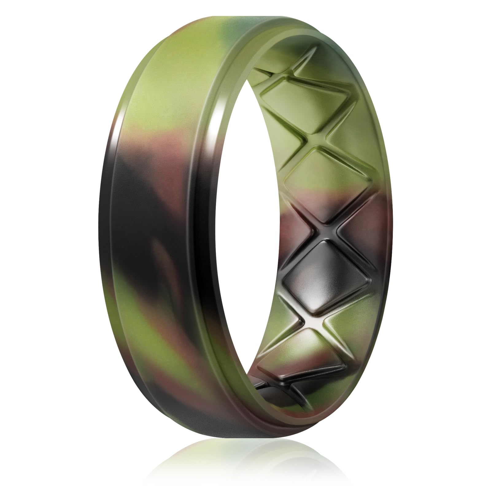 Egnaro Inner Arc Ergonomic Breathable Design, Silicone Rings Mens with Half Sizes, 7 Rings / 6 Rings / 5 Rings / 4 Rings / 1 Ring Rubber Wedding Bands, 8.5mm Wide-2mm Thick