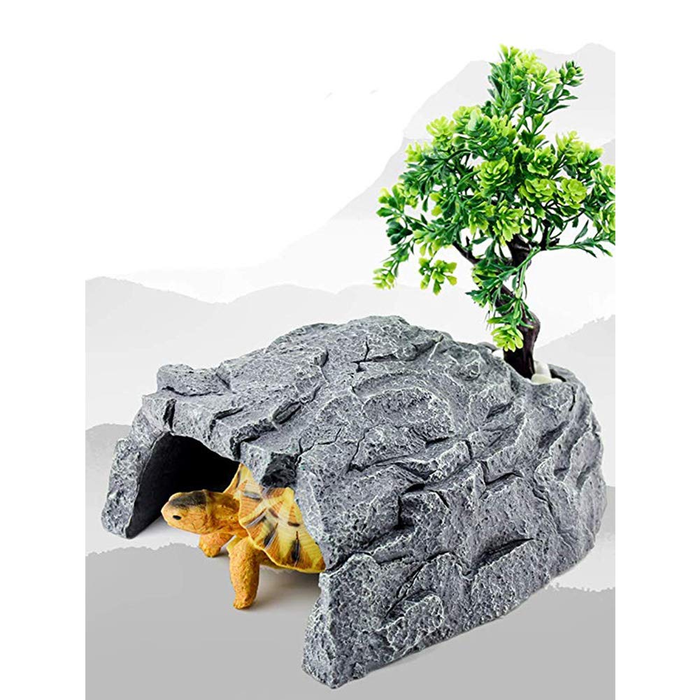OMEM Piel de reptil, jaula de tortuga, roca artificial planta, decoración de hábitat humidificado (XXL)