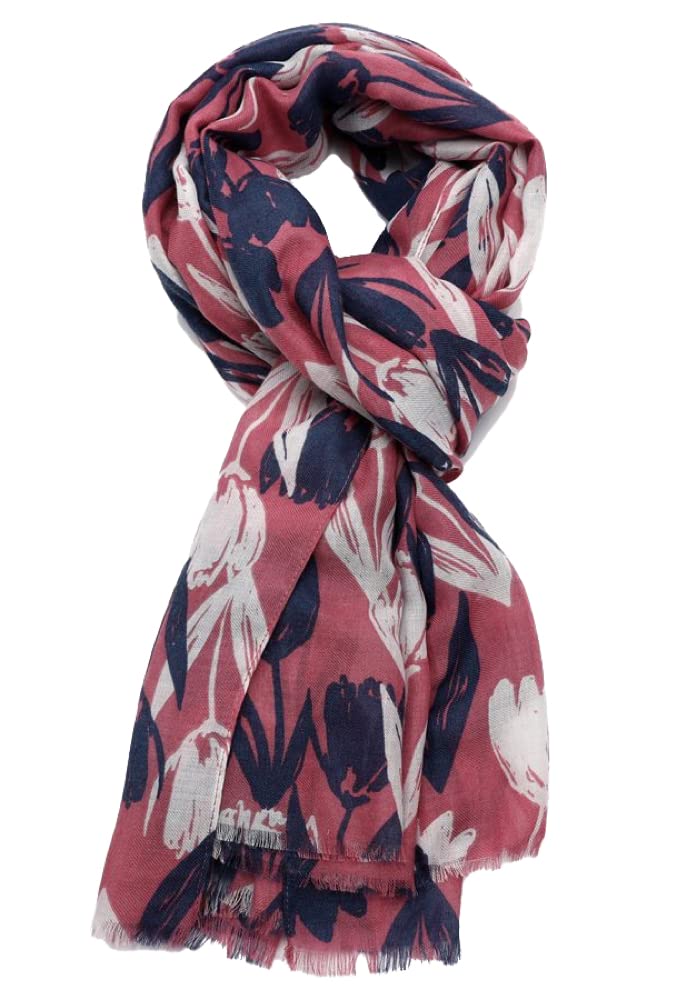 The Olive House Women's Pink The Olive House® Tulip Flower Floral Design Scarf Navy Blue