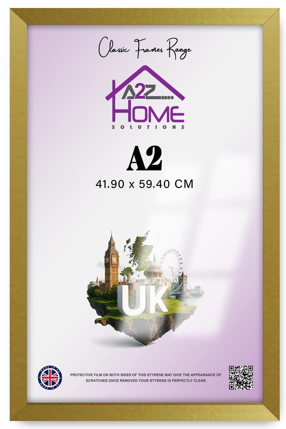 A2Z Home Solutions A2 Poster Frame – 59.4 x 42 cm Wall-Mount Frame with Clear perspex Cover, Ideal for Pictures, Art Prints, Diplomas, Awards – Perfect for Home, Office & Gallery Walls-「Gold」