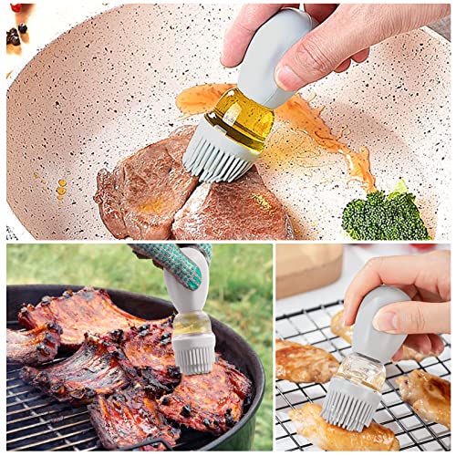 Glazen oliefles 2 in 1 oliedispenser met siliconen olieborstel siliconen druppelaar meetoliedispenser fles voor keuken koken BBQ bakken (bruin) - Image 8