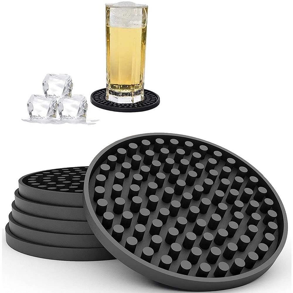 6PCS Coasters,Non-Stick Black Coasters for Coffee Table, Wooden Table, Heat Resistant Coaster Set with Deep Grooved, Coaster Fit All Cups