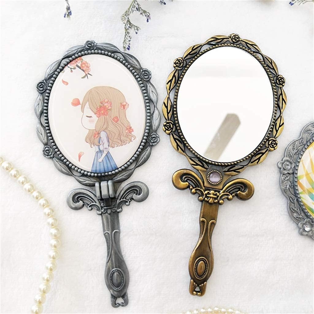 Mirror Compact Vanity Mirror Retro Mini Vintage Round Metal Fold Antique Hand Held Vanity Mirror Copper Retro Antique Embellished Mini Hand Mirror Creative Gifts
