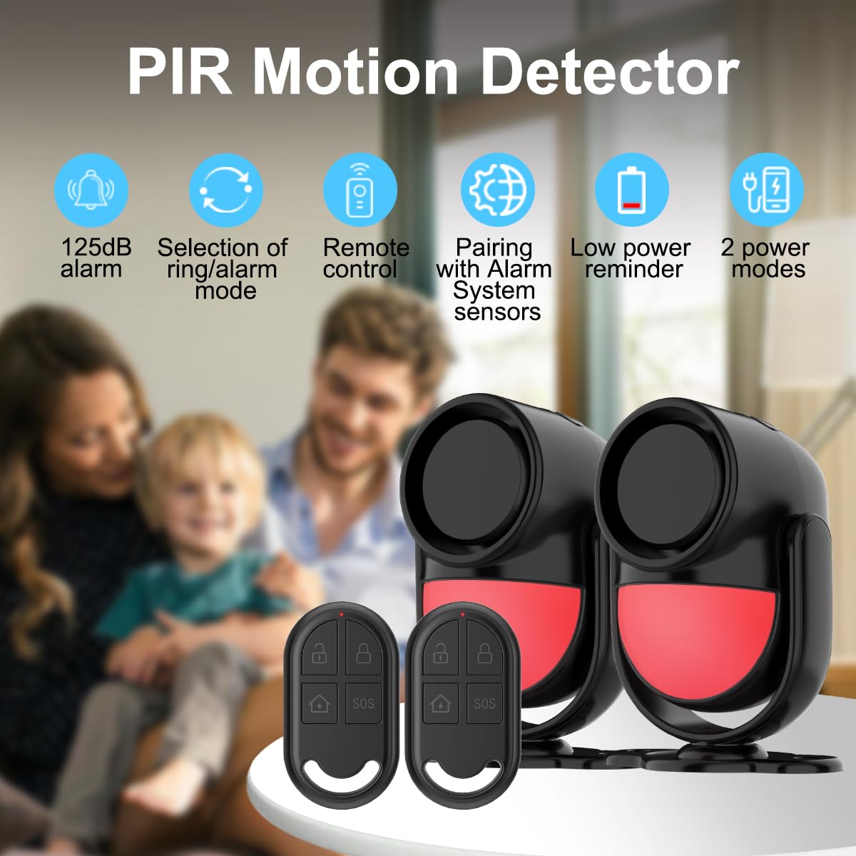 GLOOK Antifurto Allarme Casa Senza Fili con Telecomando, 125dB Sensore Movimento Allarme, Sirena Allarme Perimetrale, Garage, Auto, Porta, Ingresso, Esterno, Finestre, Camper (Set da 2 pezzi)