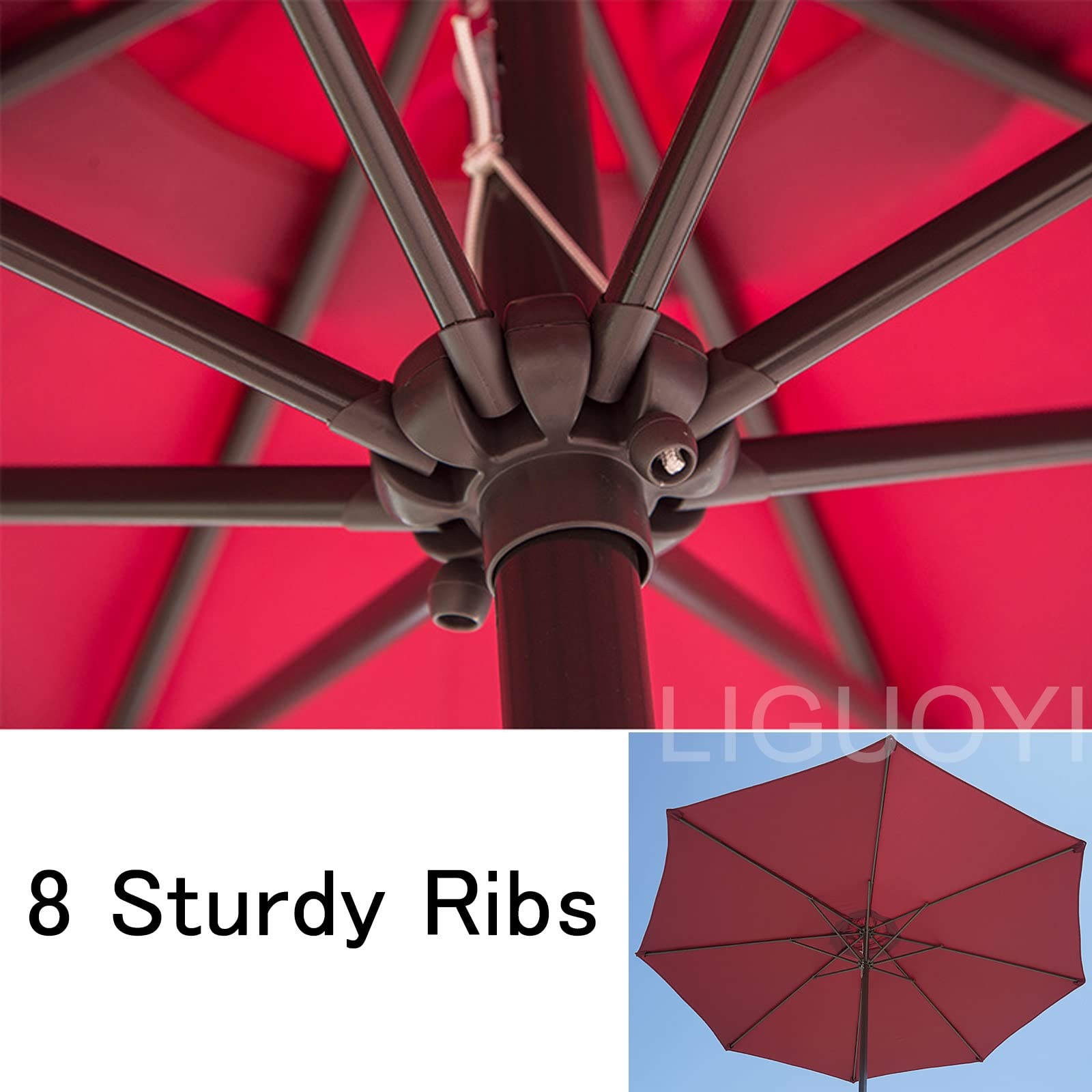 LIGUOYI Ogrodowy parasol przeciwsłoneczny na zewnątrz parasol stołowy 25 cm parasol tarasowy z korbą, 8 solidnych żeber, okrągłe parasole bez podstawy, odporny na prysznic, wielokolorowa ochrona przed słońcem, ZIELONY, 270cm