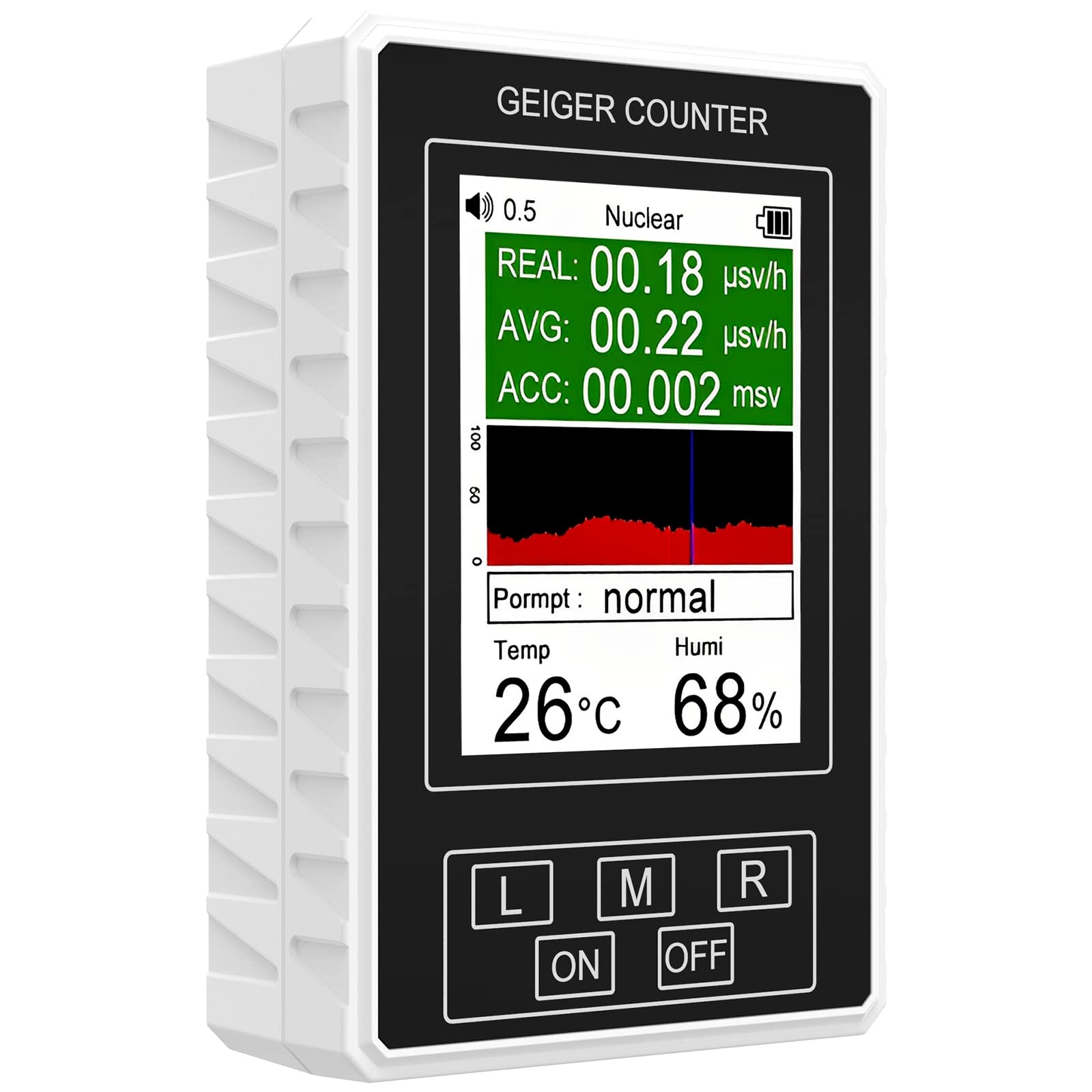 Nuclear Radiation Detector High Sensitivity Digital Radiation Tester with Temperature Humidity Radiation Measuring Instrument Beta-Rays X-Rays Y-Rays Tester for Lab Factory Hospital