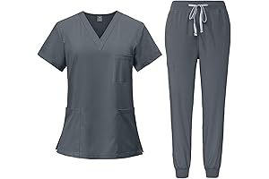 zxctka Scrubs Set: V-Neck Scrub Top & Jogger Pant Uniform