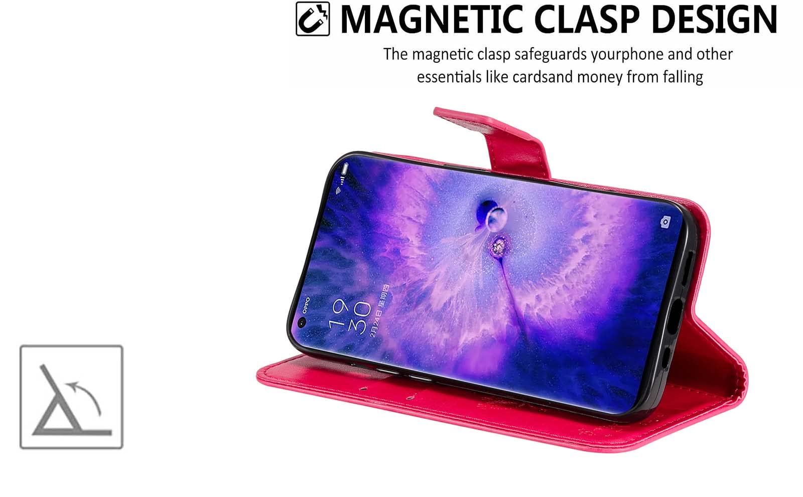 Custodia Portafoglio In Pelle Per Oppo A78 5G | Cover Con Slot Carte E Chiusura Magnetica | Flip Case Con Supporto (Rosso)