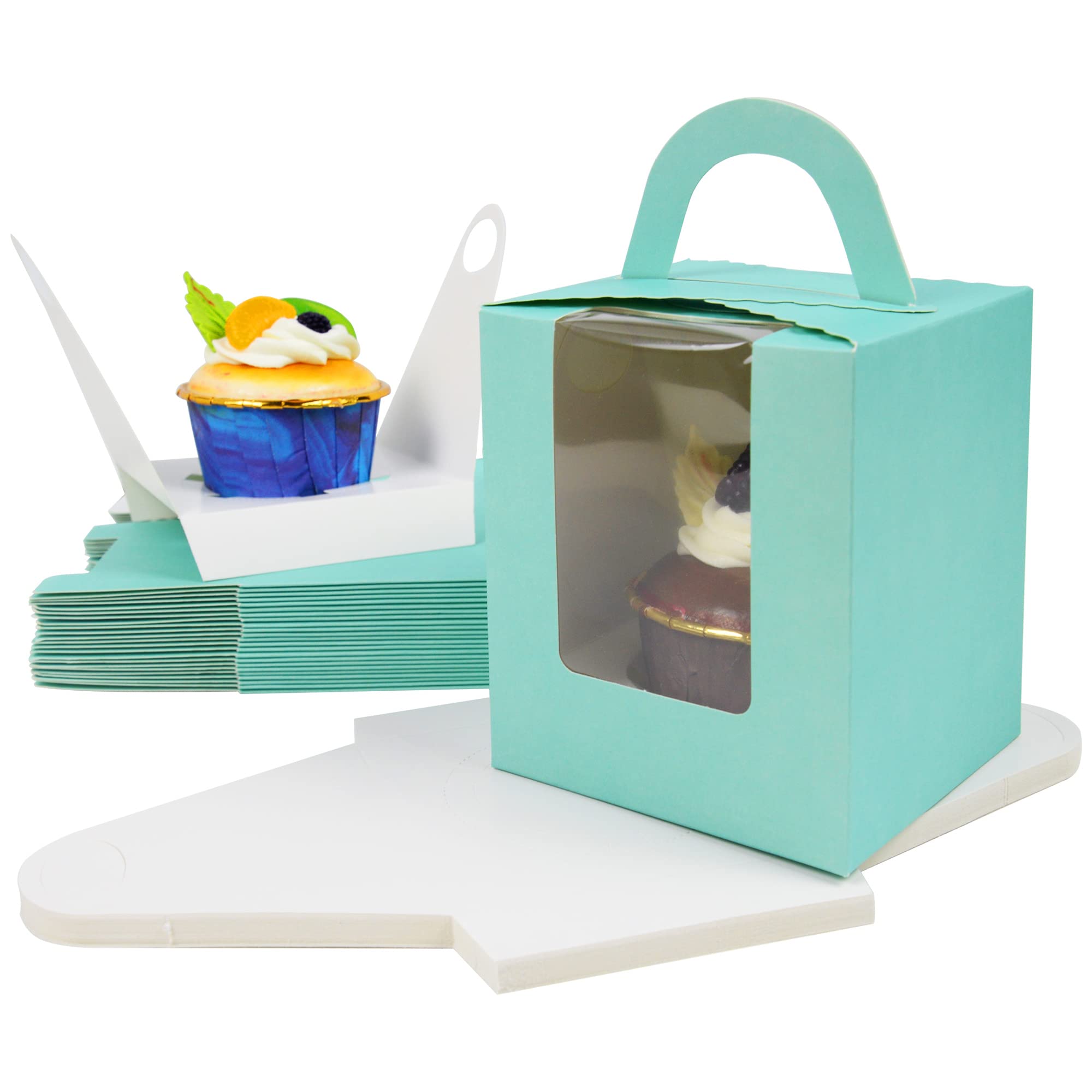 20 Scatole Porta Cupcake Singole Con Finestra E Manico, In Cartone Alimentare, Con Inserto, Per Matrimoni E Feste