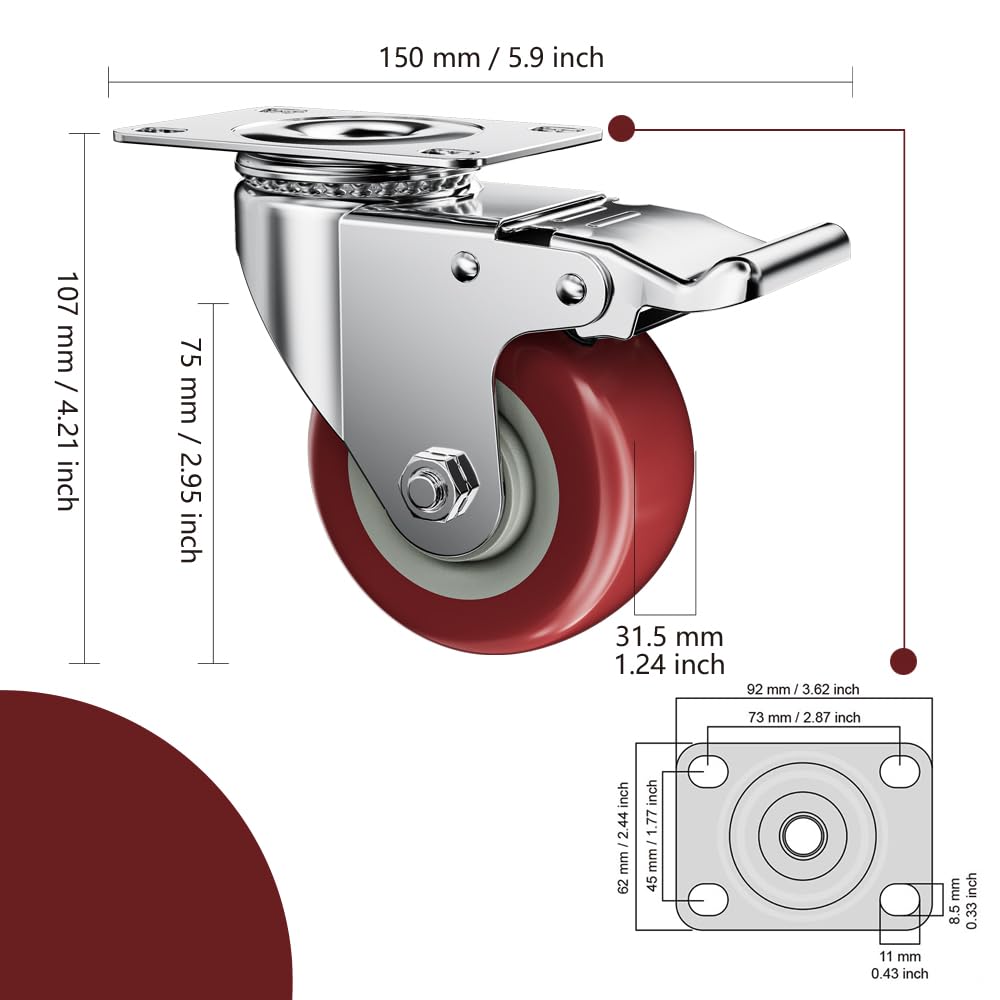 2 Inch Caster Wheels, Casters Set Of 16, ASHGOOB Red ... - Shein - View #10