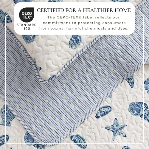 Image of Great Bay Home 3-Piece Coastal Beach Theme Comforter Set with Shams. Soft All-Season Luxury Microfiber Reversible Bedspread and Coverlet. Bali Collection (Twin, Blue)