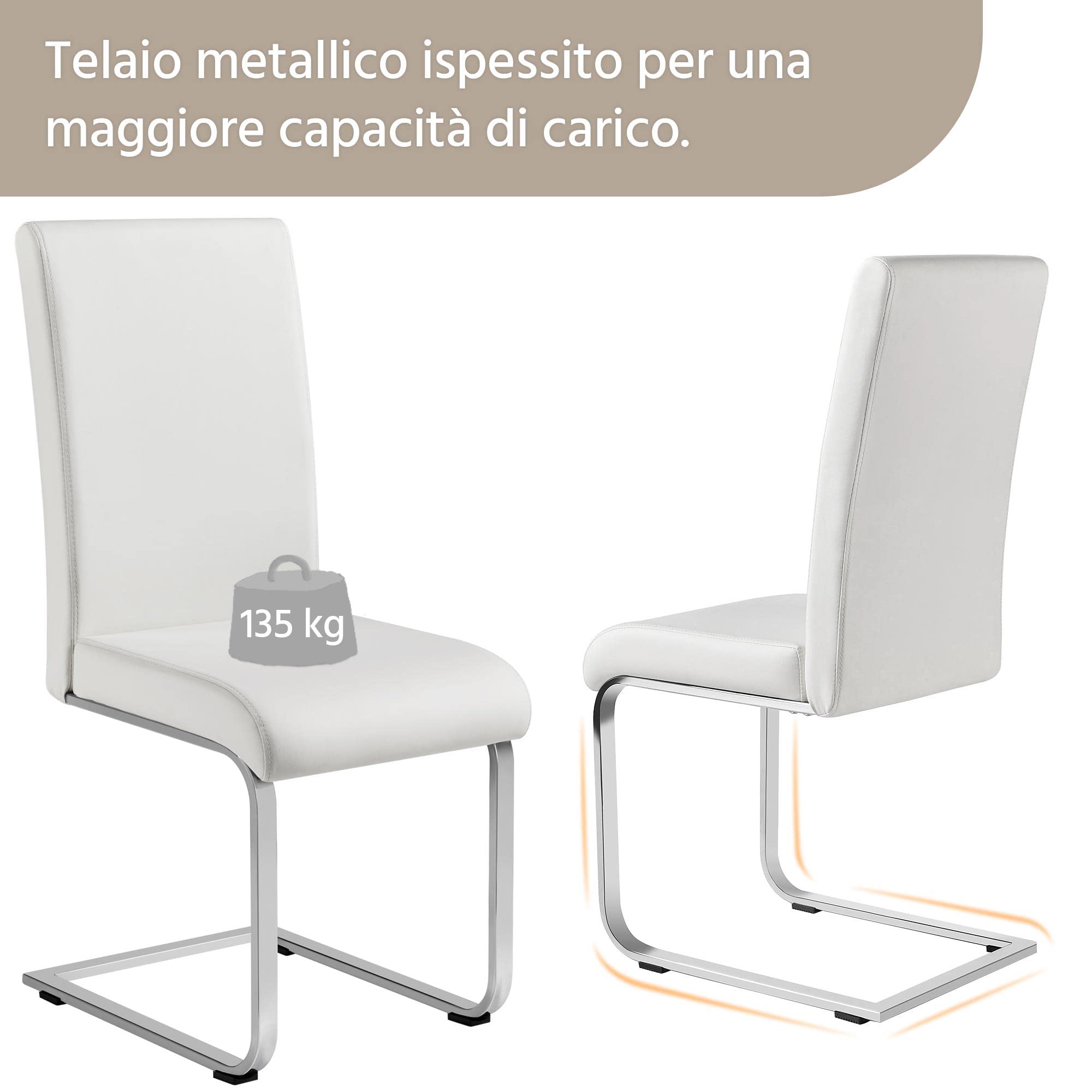 Yaheetech Set 6 Sedie Imbottite Sala da Pranzo Sedie Bianche Moderne Cucina in Finta Pelle e Gambe in Metallo da Ufficio Salotto Soggiorno Portata 135 kg