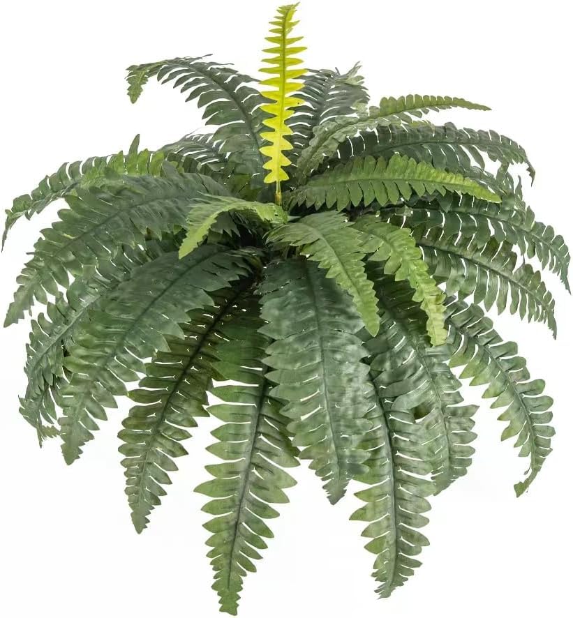 Artificial Boston Ferns for Outdoor, Faux Plant Fake Large Ferns for Outdoors Indoor Front Porch House Garden Patio Lawns Office Arrangement 33 inch