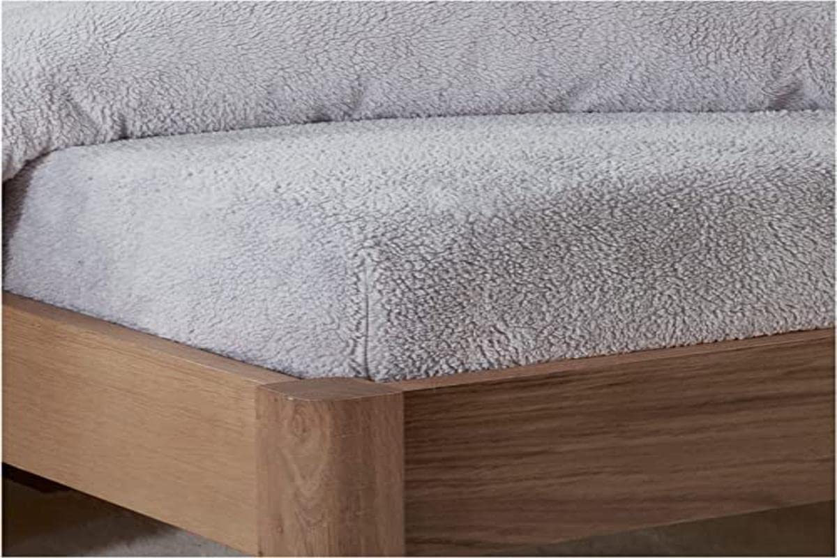 Sleepdown Teddy Fleece Fitted Sheet Plain Thermal Warm Cosy Super Soft Bedsheet Bed Linen - Grey, Super King
