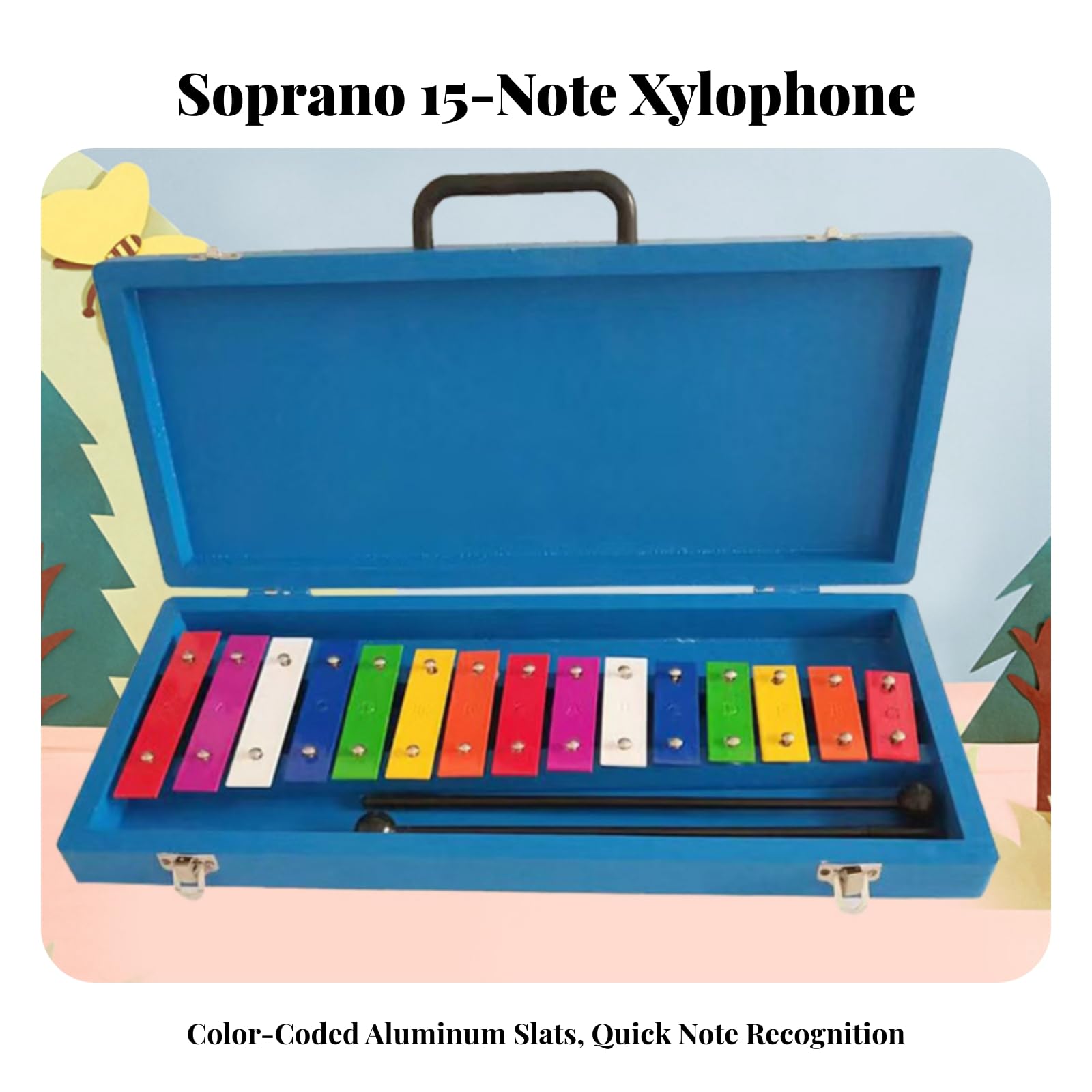 Glockenspiel Resistente | 15 Tasti in Metallo Colorato, Xilofono con Borsa, Strumento a Percussione, per Scuola, Asilo, Bambini