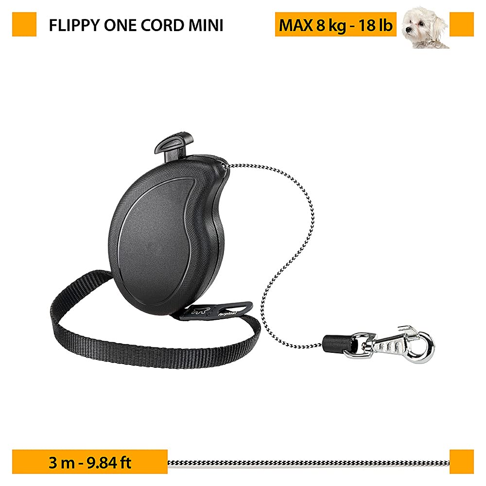 Ferplast Wysuwana smycz dla małych psów FLIPPY ONE CORD MINI, zwijany sznurek 3 m, maks. 8 kg, czarna