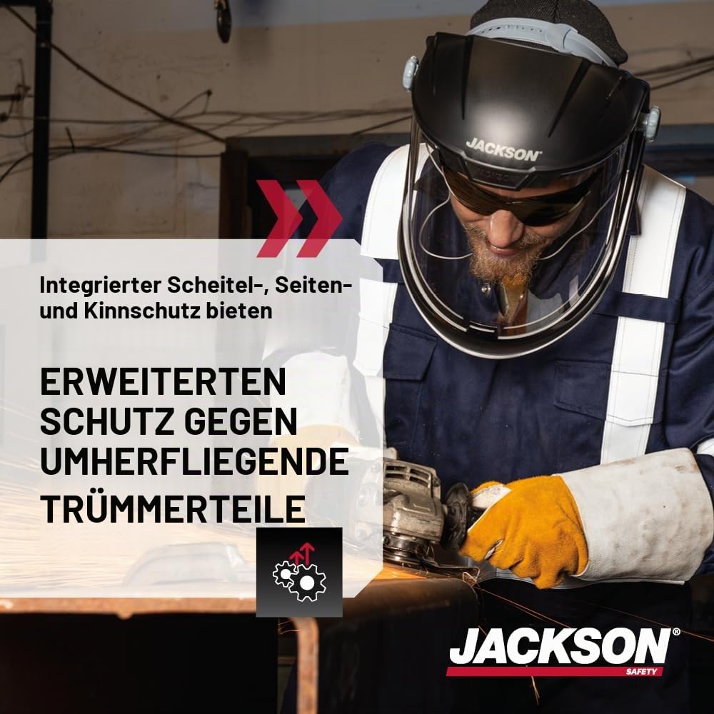JACKSON SAFETY 14200 Maxview Premium Full Face Shield / Face Guard Clear Tönung, Visier Gesichtsschutz und Ratsche Kopfbedeckung
