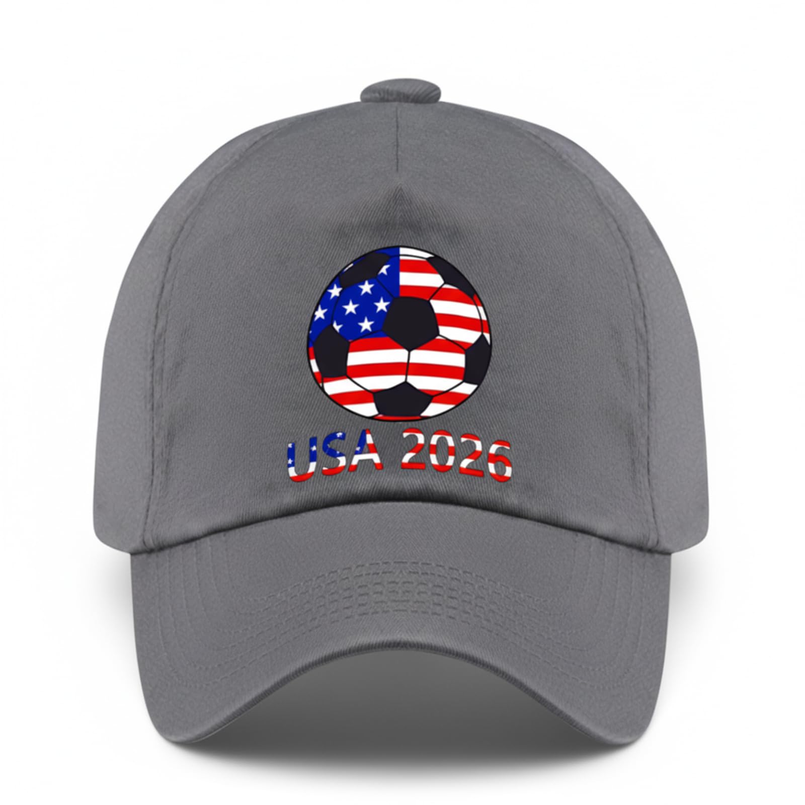 2026 Soccer World International Cup Hat - Adjustable Baseball Cap, World Football Supporter Gear, USA American Flag Embroidery Cotton Hat for Men & Women Grey