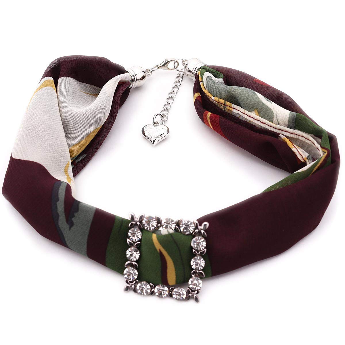 Ulalaza Vintage Floral Neckerchief Women Shiny Rhinestone Scarf Necklace Choker Trendy Party Accessories