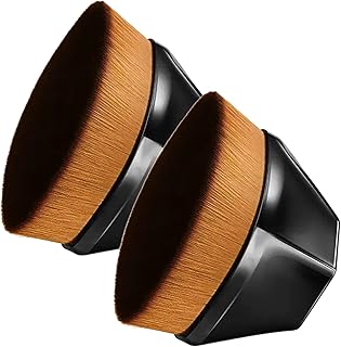 2pcs Foundation Brush Face Blush Flat Top Kabuki Hexagon Liquid Powder Foundation Makeup Brush for Blending Liquid Cream or Flawless Powder Cosmetics (Black)