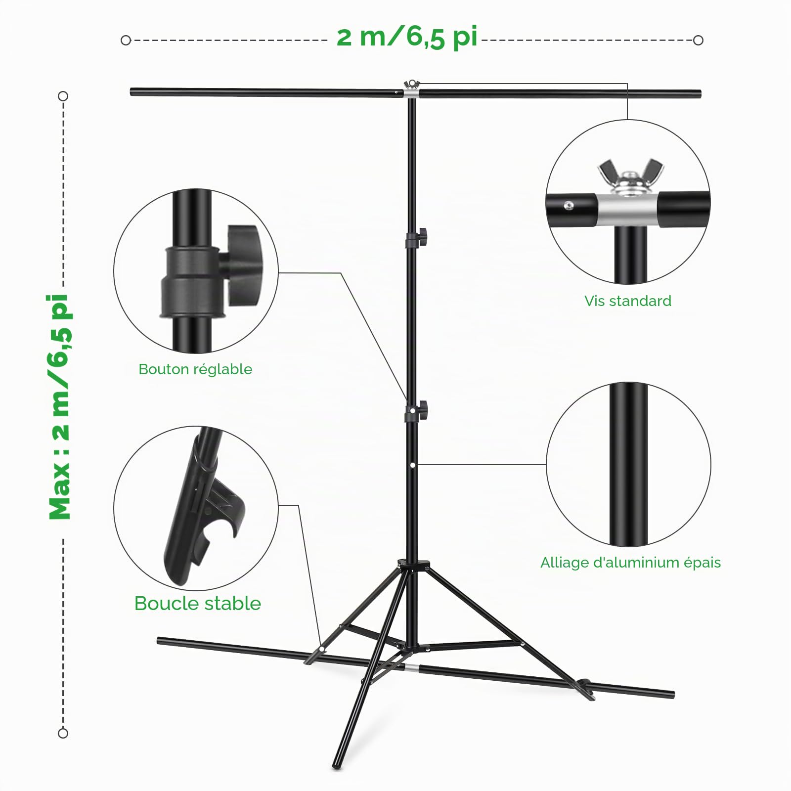 Greenscreen - Toile de fond améliorée avec support - 2 x 2 m - Avec Chromakey - Pour studio photo YouTube, vidéo, studio photo, streaming, gaming - TikTok