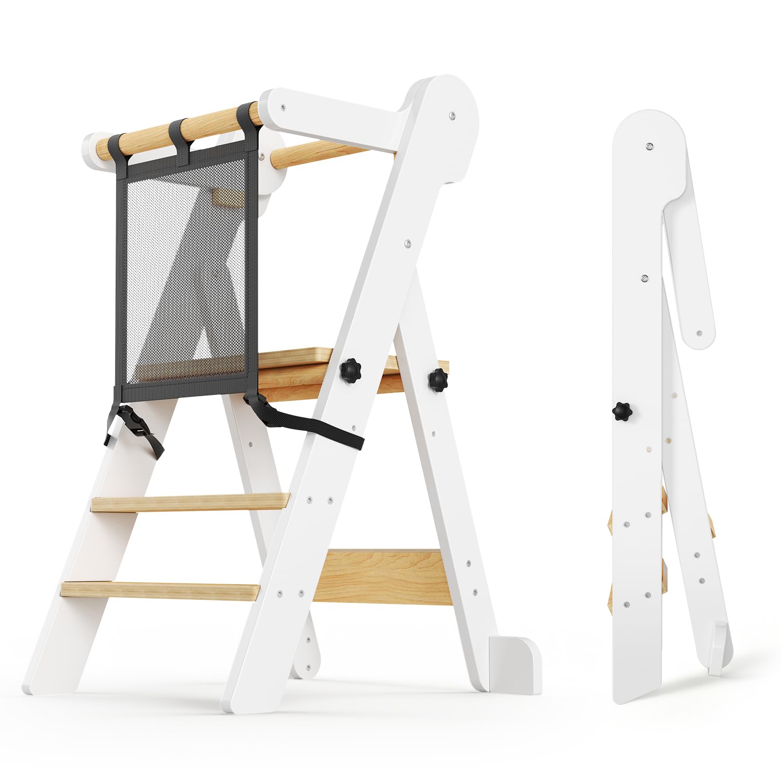 Torre didattica pieghevole regolabile in altezza per bambini con rete di sicurezza, portata 50 kg