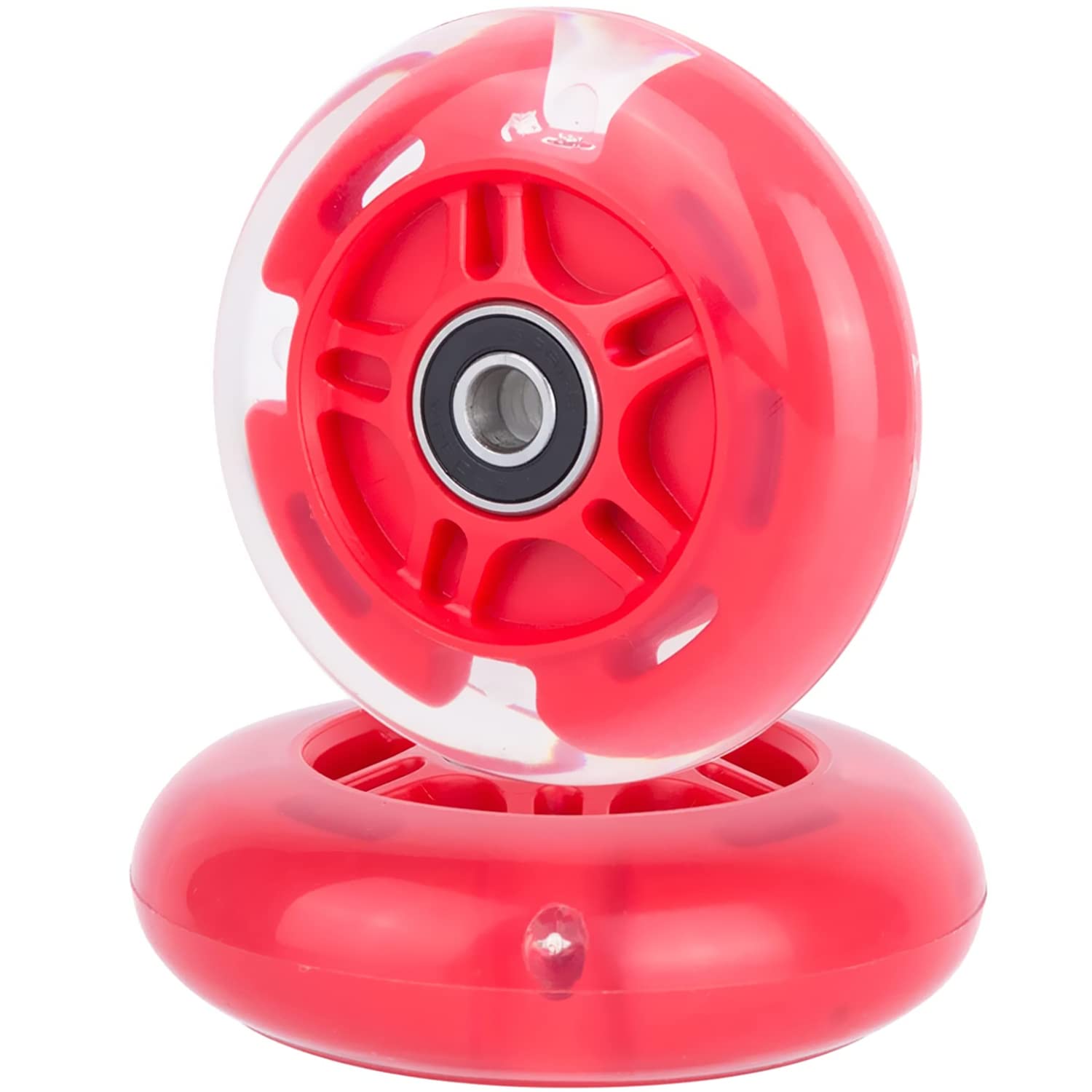 AOWESM 80mm Light Up Scooter Wheels 80 mm PU LED Flash Flashing 3-Wheel Kick Scooters Rear Replacement Wheels for Kids Toddles Boys and Girls (2-Pack) (Red)