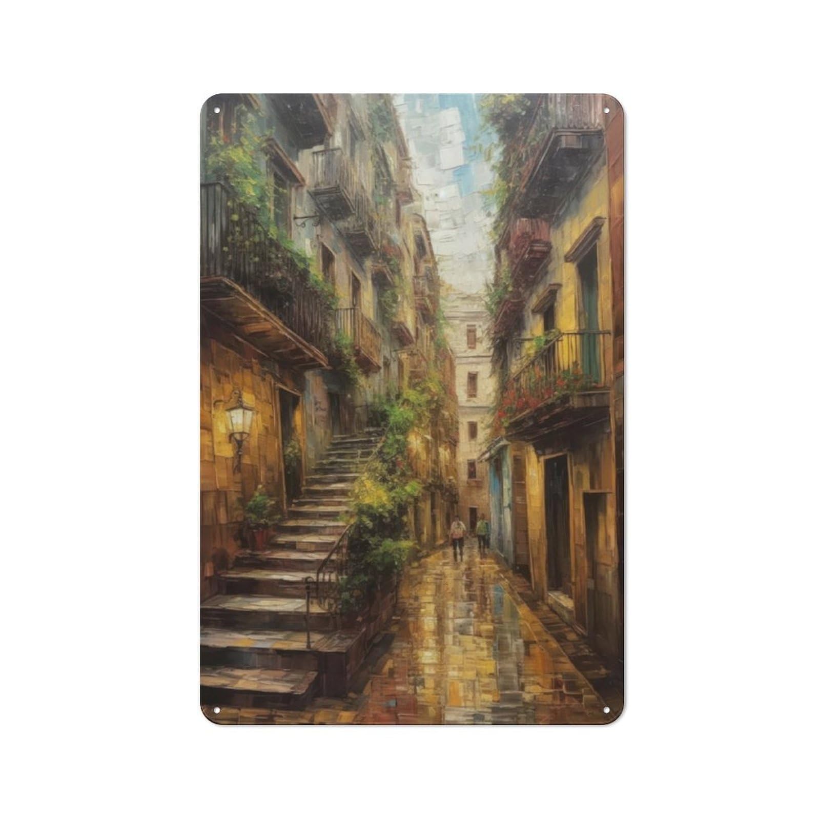 Junmoney Oil Painting Of Barcelona Metal Sign 30X20cm With For Hallway Wall, Vintage Decor, For Garage, Workshop And Man Cave Decoration
